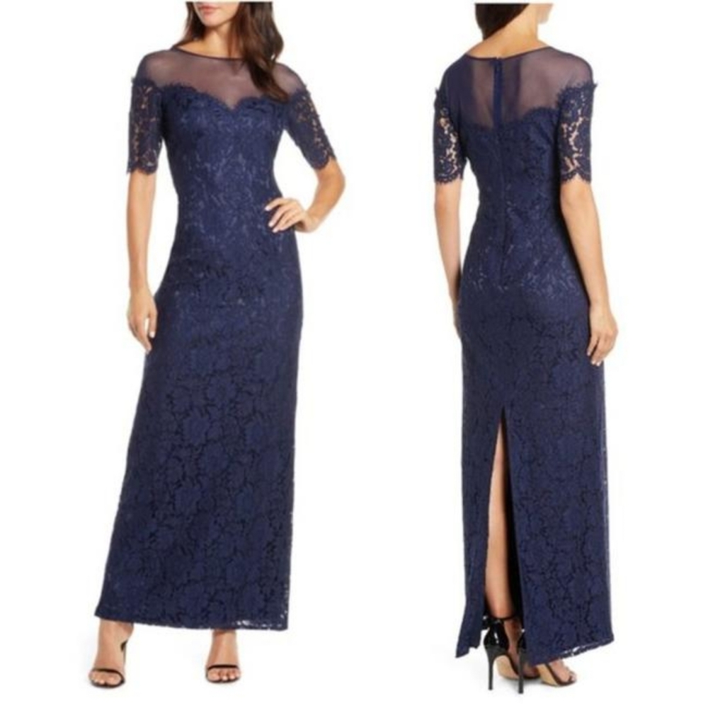 ELIZA J ILUISON NECKLINE LACE GOWN